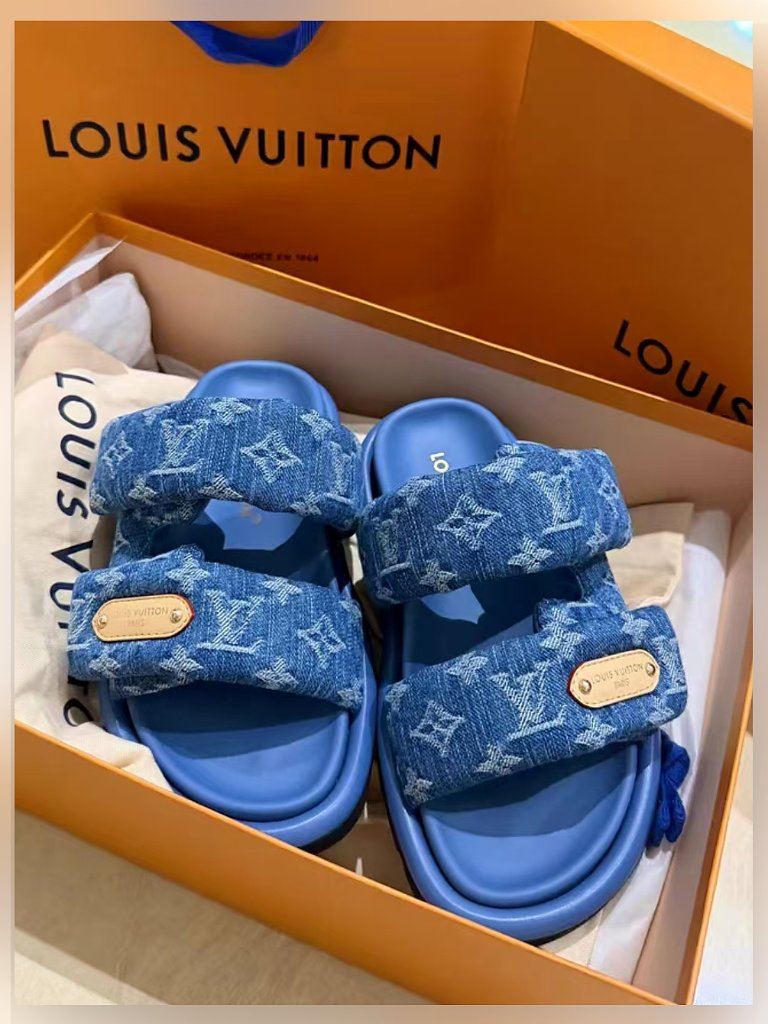 Louis Vuitton Blue Denim Slides